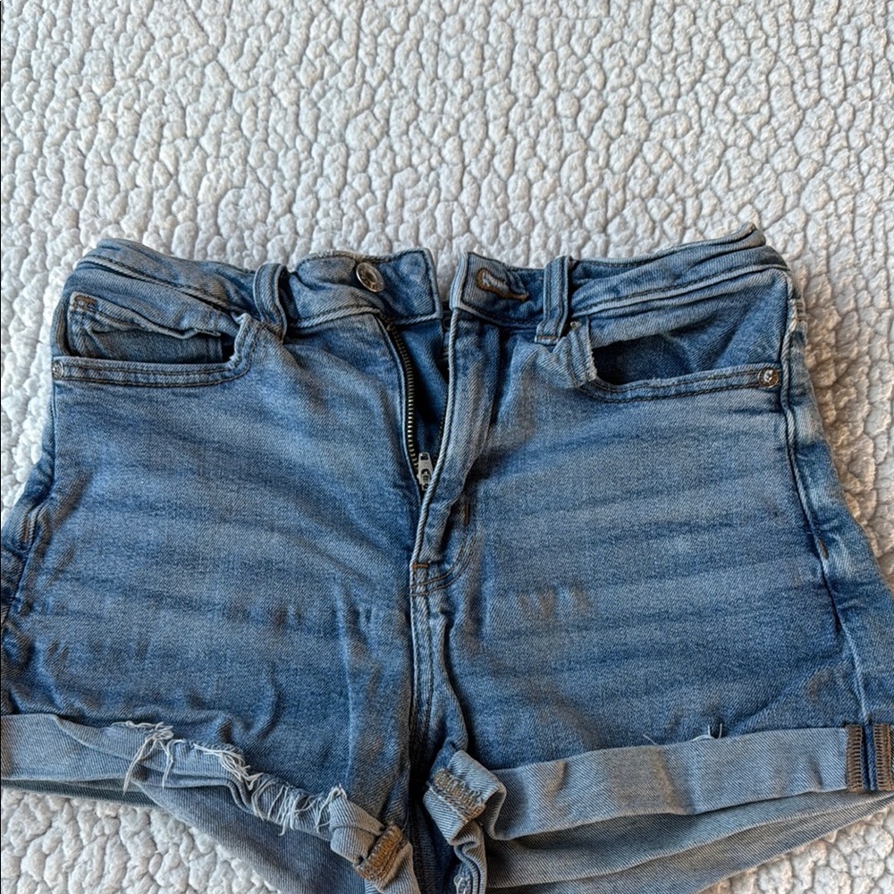 American Eagle Outfitters Blue Jean Shorts High-Waisted Cuffed